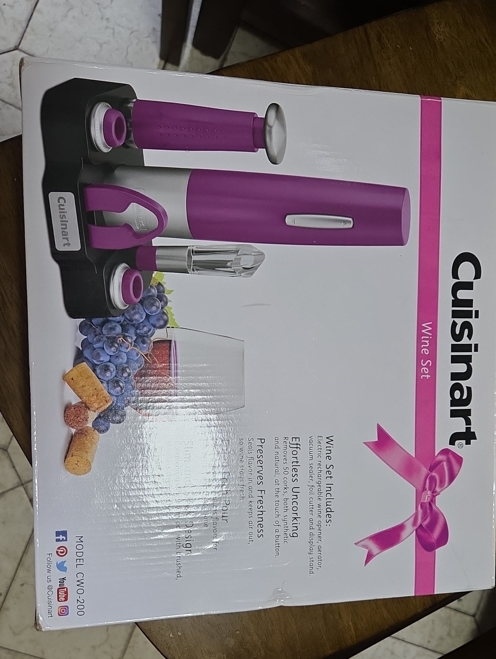 Cuisinart Purple Electric Wine Opener Set with Accessories